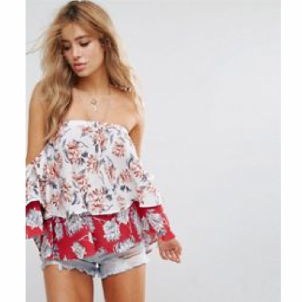 Boohoo mixed floral Bardot top, sz 4